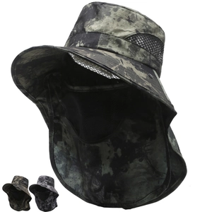 Men Outdoor Camouflage Sun Protection Hat Polyester Wide Brim Fishing Bucket Hat With Removable Face Mask Neck Cover