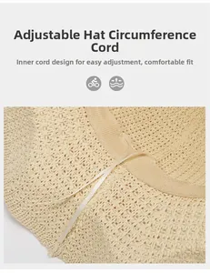 Detail of internal adjustable drawstring for head size on straw sun hat