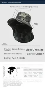 Size chart for outdoor fishing sun hat showing 56-60cm adjustable head circumference