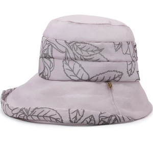 Women Japanese Style Sun Hat Breathable Polyester Bucket Hat Floral Leaf Print Golden Leaf Pendant Summer Outdoor Travel Hat