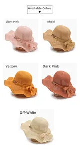 Hollow knit sun hat with wavy brim and ribbon bow shown in five stylish summer colors