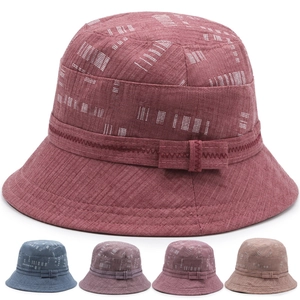 Cappello a Secchiello in Misto Cotone Vintage da Donna Protezione Solare Traspirante Stampa Floreale Fiocco Cappello Elegante