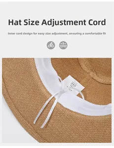 Detail of inner adjustable drawstring and paper straw material for the sun hat