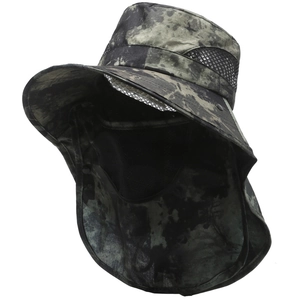Camouflage fishing hat with breathable face mask and neck protection for outdoor sun coverage