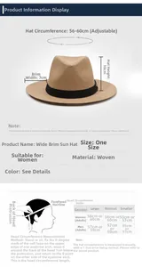 Size chart showing adjustable 56-60cm circumference and 7cm brim for straw cowboy hat