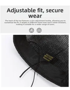 Detail of adjustable elastic drawstring and paper straw texture on black sun hat