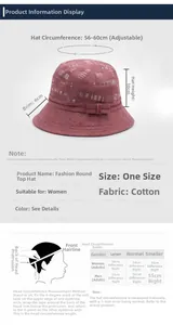 Tabella taglie per cappello pescatore in cotone con circonferenza regolabile 56-60 cm