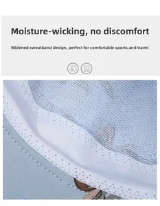 Détail du tissu en maille bleu clair respirant et du bandeau anti-transpiration