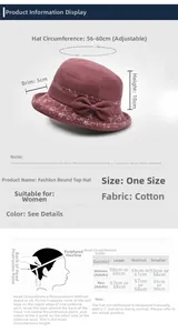 Tableau des tailles pour chapeau cloche femme, tour 56-60cm et bord de 5cm