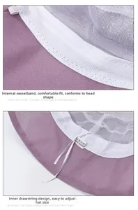 Detail view of purple sun hat featuring breathable mesh lining and adjustable inner drawstring