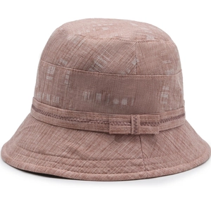 Cappello a secchiello vintage in tessuto rosa polvere con motivi jacquard e fiocco