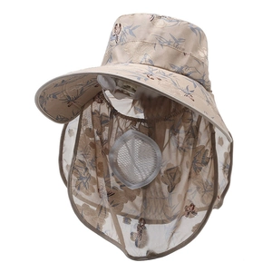 Chapeau de soleil d'été protection UV avec large bord, masque et motif floral