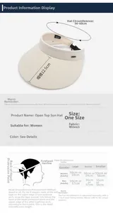 Detailed size chart for sun visor hat featuring dimensions and head circumference guide