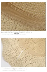 Close-up of the internal sweatband and adjustable drawstring of the straw hat