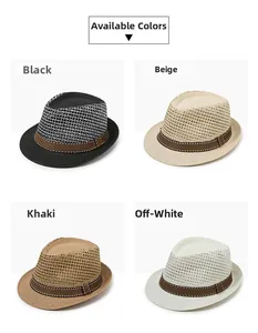 Détails des chapeaux de paille en noir, beige, kaki et écru avec maille ajourée