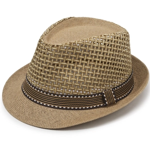 Chapeau fedora en paille pour hommes avec tissage ajouré respirant et ruban rayé
