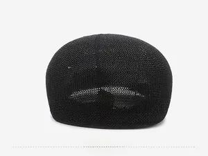 Detailed back view of breathable black mesh summer ivy cap with hollow knit texture
