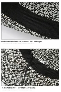 Detail of sun hat interior showing black sweatband and adjustable drawstring for custom fit