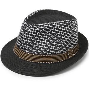 Chapeau de paille pour homme avec motif tissé noir et blanc et ruban rayé élégant