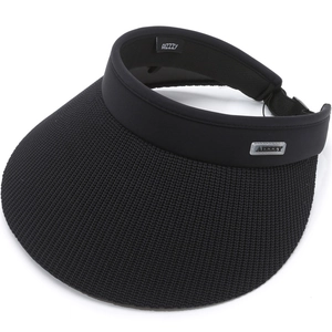 Women black wide brim sun hat with anti-UV protection and silver embossed logo brand