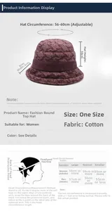 Size chart for women's cotton bucket hat showing adjustable 56-60cm head circumference