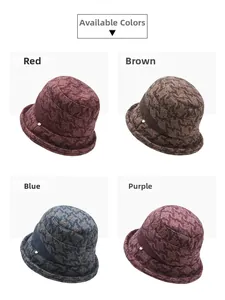 Available colors of women's jacquard basin hats in red, coffee, blue and purple tones