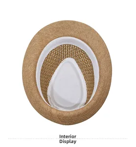 Détail de l'intérieur du chapeau de paille avec bande de propreté blanche et doublure
