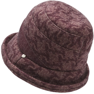 Women's vintage bucket hat in burgundy wool blend with marble pattern and metal detail