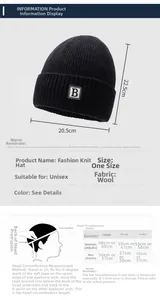 Detailed size chart for the winter knit beanie showing dimensions and head circumference