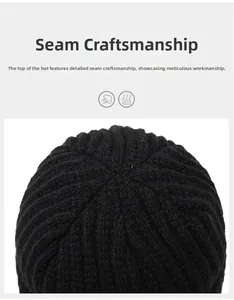Detail of hexagonal stitching and thick knit texture on the crown of a black beanie