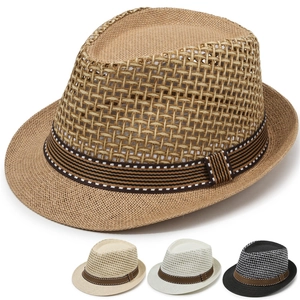 Chapeau Fedora en Paille pour Homme Respirant Protection Solaire Casquette de Plage Été Style Britannique Vintage