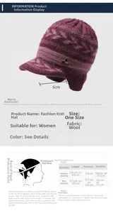 Size chart for knit winter hat showing 6cm brim length and head circumference guide