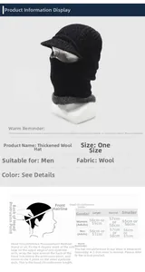 Size chart for men's winter balaclava with measurement guide and head circumference details