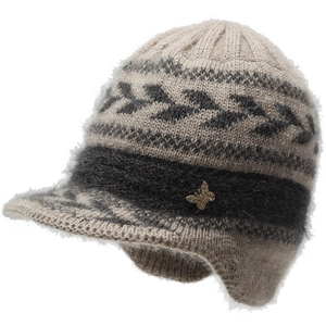 Winter knitted ear protection hat for women with jacquard pattern and butterfly detail
