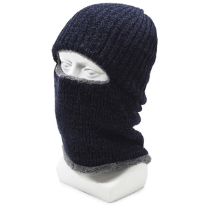 Men's navy thermal knit balaclava with thick fleece lining for winter wind protection