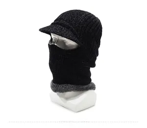 Detail view of winter balaclava with warm thick fleece lining and knit texture