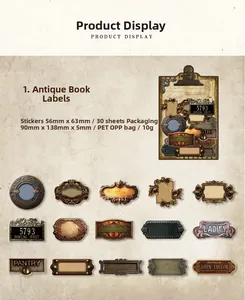Lot de 30 autocollants PET de style industriel rétro avec étiquettes et cadres anciens