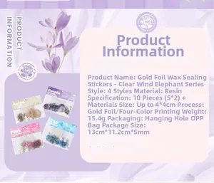 Detail of 4-style gold-stamped wax seal stickers pack for DIY journaling and decoration