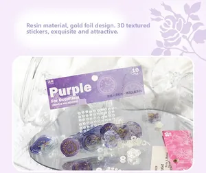 Detail of 10-piece clear purple wax seal stickers with gold foil and clock motifs