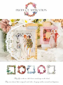 Close-up of vintage butterfly and floral PET stickers for journal scrapbooking