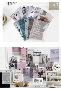 Detail of translucent vellum paper sheets with artistic typography and photography