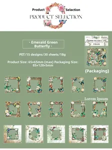 Detail van PET vintage vlinderframe stickers met 15 patronen en verpakkingsinformatie