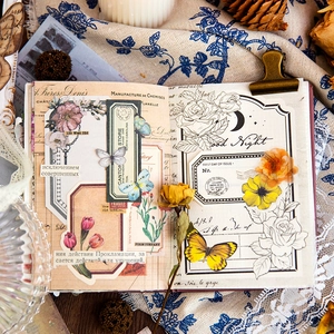 Retro scrapbook material pack featuring 100 pieces of vintage floral and butterfly stickers