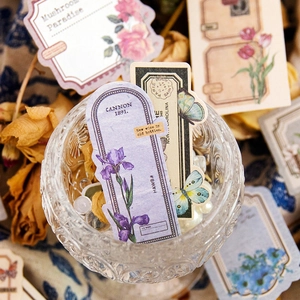Vintage floral scrapbooking paper pack with iris and butterfly motifs for DIY planners