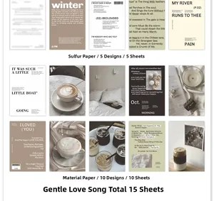 Macro detail of 15 pieces INS style journaling paper pack with vellum and poetic designs