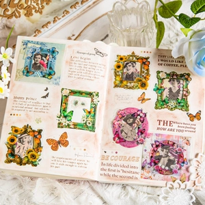 Vintage PET butterfly and portrait stickers set for scrapbooking and journal decoration