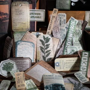 Kit de 50 pegatinas vintage para diario DIY con botánicos y billetes antiguos