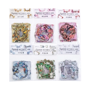 Vintage PET butterfly frame stickers set with six colorful themes for scrapbooking crafts