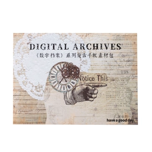 Pack de papel decorativo Vintage Digital Archives con reloj retro y patrones de encaje