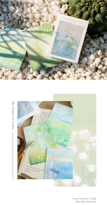 Detail showing impressionist oil painting stationery cards with elegant English poetry